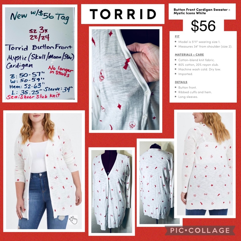 3x 22/24 fits 3x 4x⭐️Torrid Cardigan Sweater Skull Star Moon Mystic Gothic print